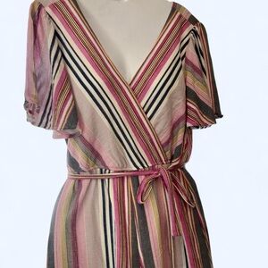 Striped V-Neck Wrap Romper Dress with Belt M Trixi